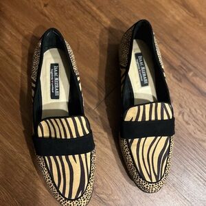 Isaac Mizrahi Black and Tan Zebra-Print Slip-On Loafers